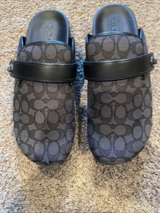 Coach Other - Coach Gray Signature Slip-On Clogs with Black Strap